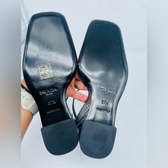 Prada Metallic Grey T Strap Metal Embossed Wedge Sandals Runway 2014 EU 37.5 - Picture 12 of 16